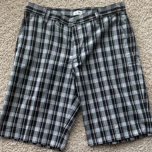 adidas Men's Black and Gray Plaid Flat-Front Shorts